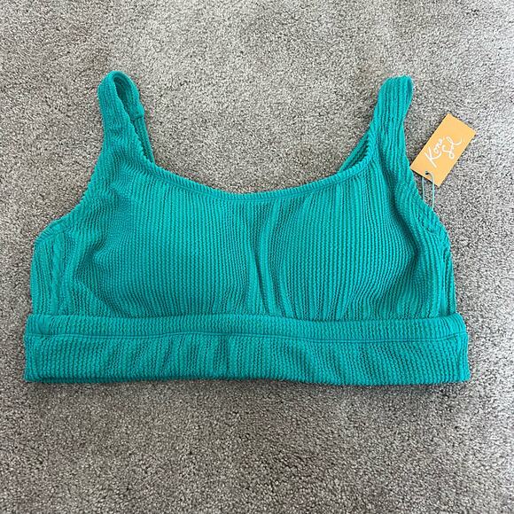 NWT‎ Kona Sol Women's Bikini Top Teel Blue Ribbed Size 1X 17/18 - Picture 1 of 7